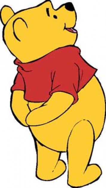 yellow Pooh with hands clasped behind back