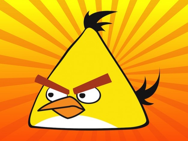 Yellow angry bird of gaming with radiant background