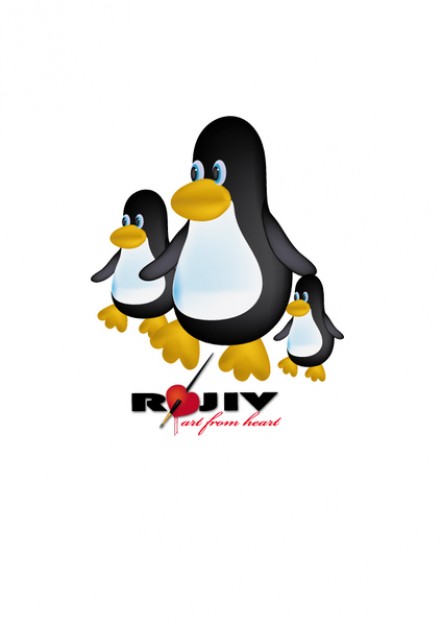 Toon Penguin family with yellow foot and mouth