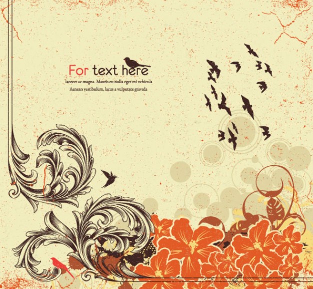 Classical pattern with flowers and birds background
