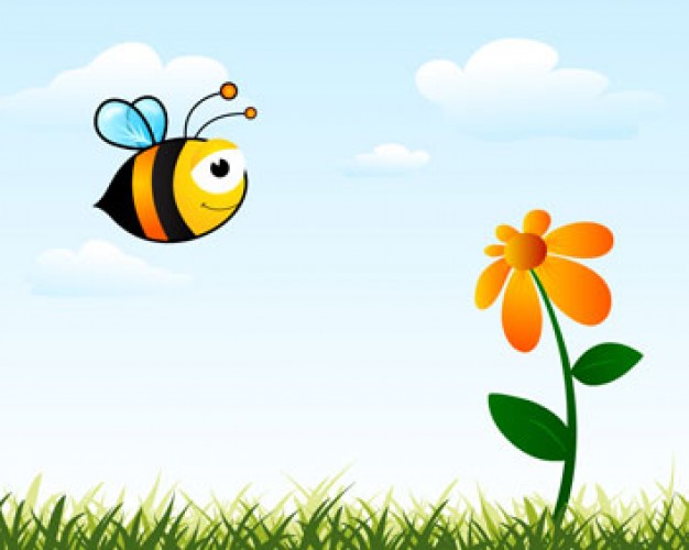 Stock Bee Ilustration with flower and grass