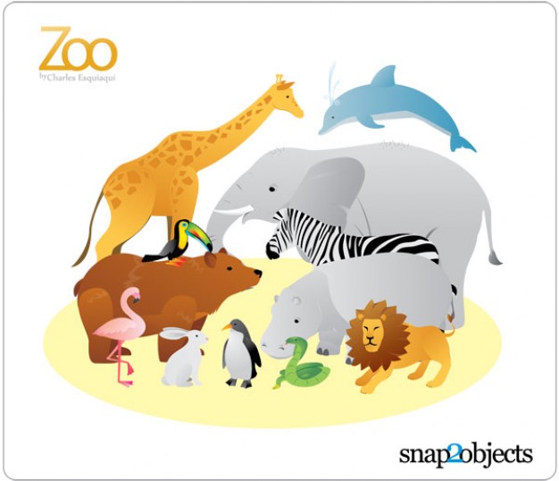 Zoo Animal Vectors on yellow floor with giraffe etc