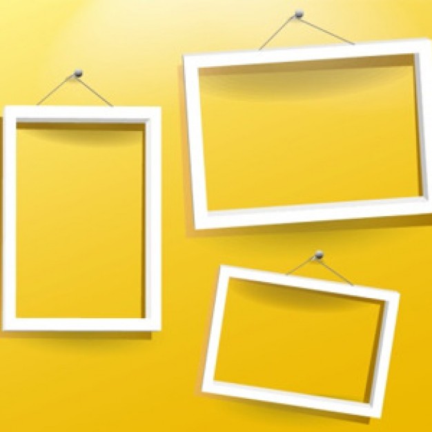 Frame three Shopping white empty frames in yellow background about Graphics Business