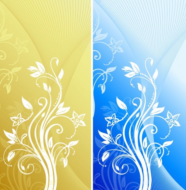 abstract white floral background graphics in earth yellow and blue