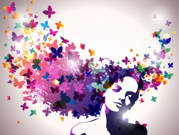 abstract flower background with woman thinking