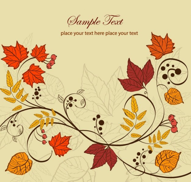 autumn leaves illustration with earth yellow background