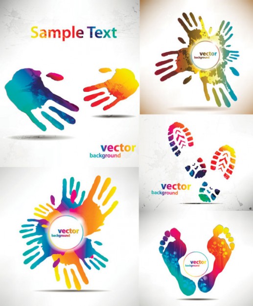 beautiful pattern material with colorful handprints and footprints silhouette