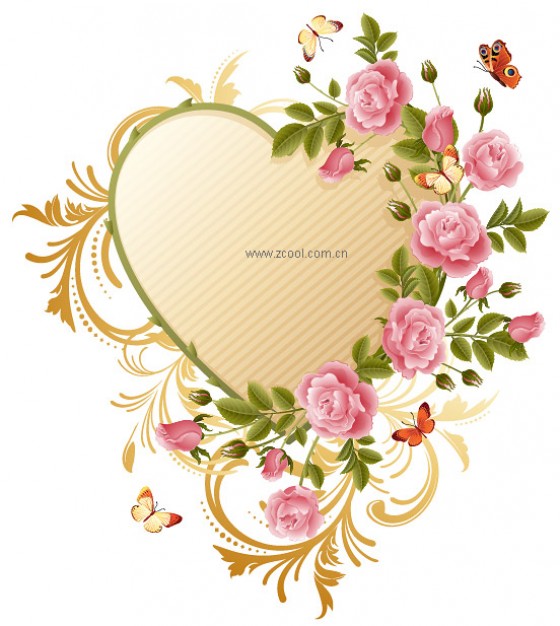 beautiful pink roses butterfly heart for Valentine card