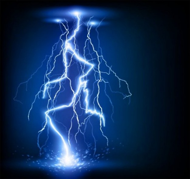 blue realistic lightning strike like on dark background