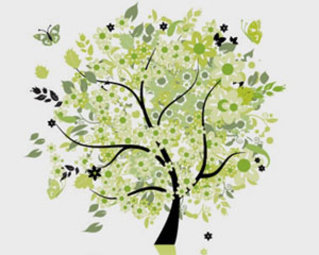 butterflies flying beside stock illustrations tree