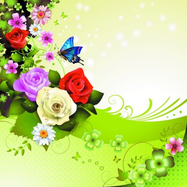 butterfly flying over beautiful spring roses natural design