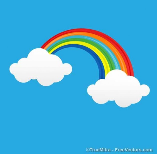 cartoon clouds connect with rainbow