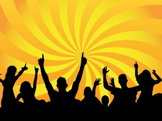 club party dance celebration crowd with sunburst background