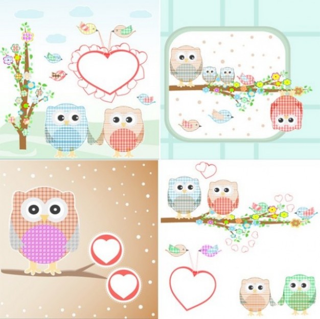 Day Valentine Holidays owls of cloth in four scenes about Home Cooking