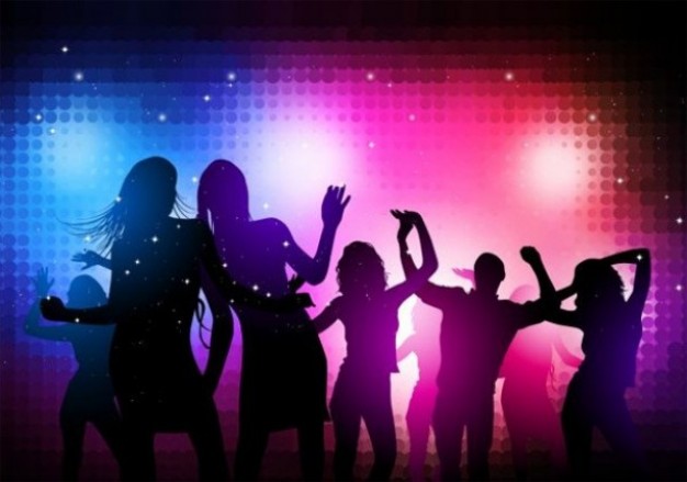 disco dancing people silhouettes for party poster design