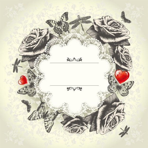 floral vintage background rounded with Romantic rose for card design