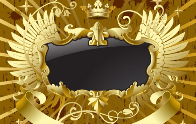 Gold Baroque black banner with wings about golden art