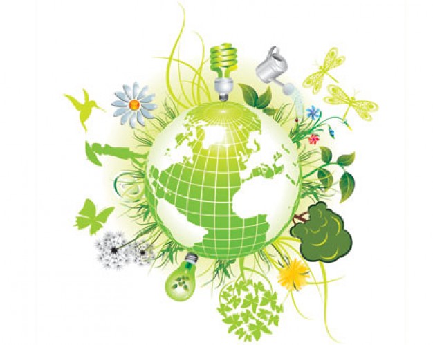 green eco symbols with earth flower butterfly for environmental protection