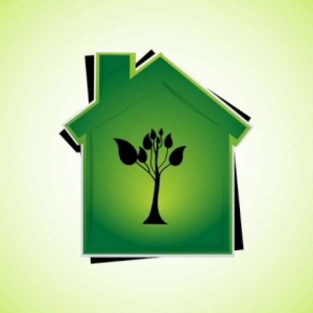 green home with tree inside over light green background