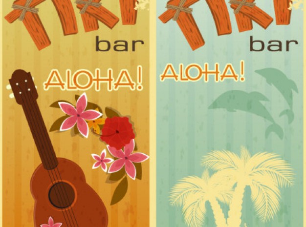 Hawaii aloha Aloha shirt beach retro holiday background set about  gita sea animal elements