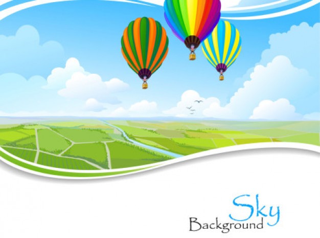 hot air balloons over panoramic landscape background