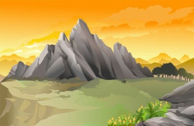 mountain landscape with background sunset scene