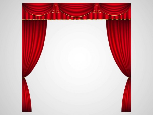 open stage curtains in red