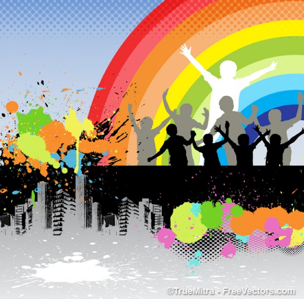 Paint dancing childrens under the rainbow about Arts Relationships