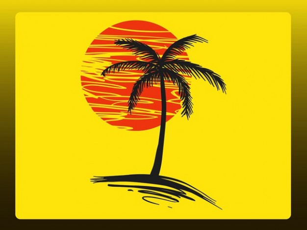  palm doodle over sun with yellow background
