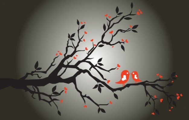 Silhouette flower Bird love tree silhouette about Arts