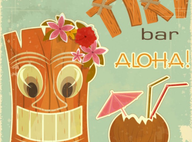 tiki bar aloha beach cartoon elements set