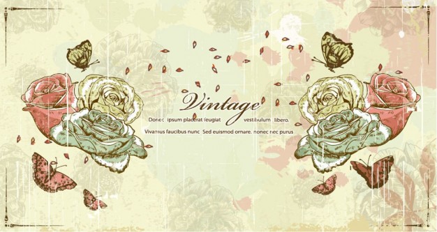 Vintage banner with butterflies and flowers for invitation card