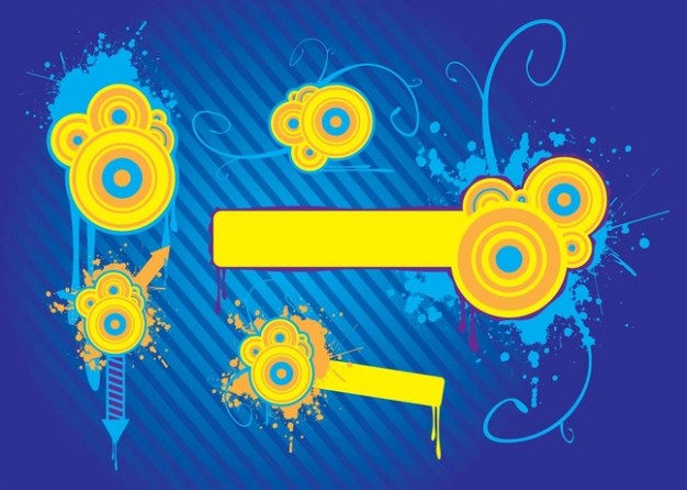 abstract graphics with yellow banner target blue swirl