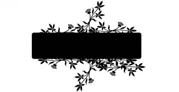 black banner with swirl and flower