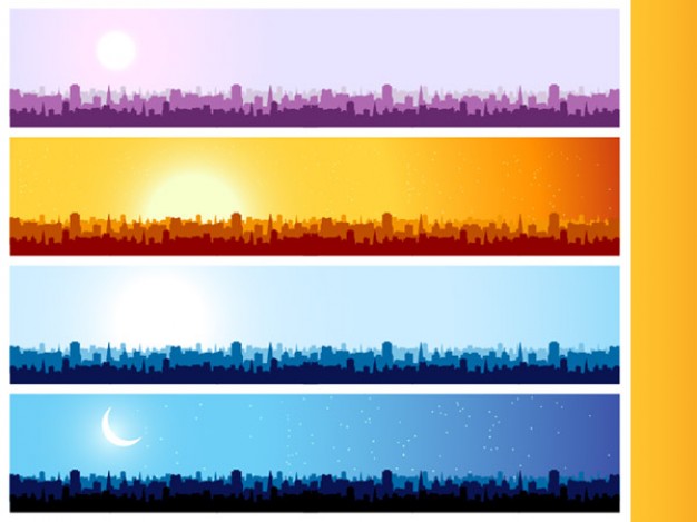 city silhouette banner background with Building sunburst