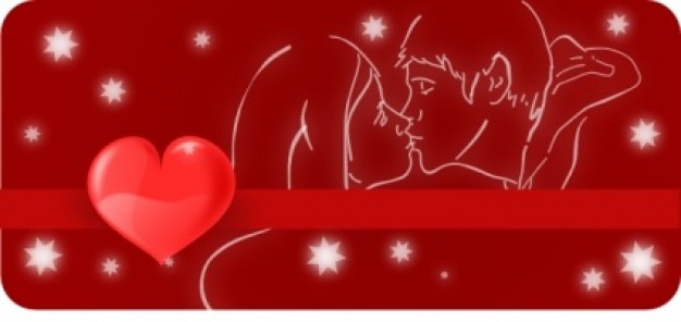 clip art heart with kissing couple for Valentine Day card