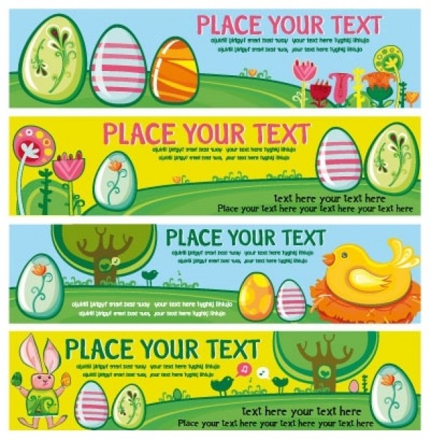 easter banners with eggs bird tree rabbit