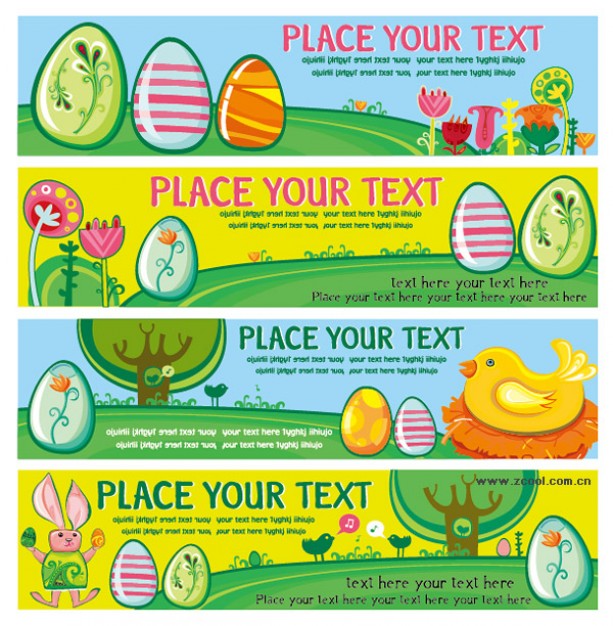 easter eggs banner material in cartoon style