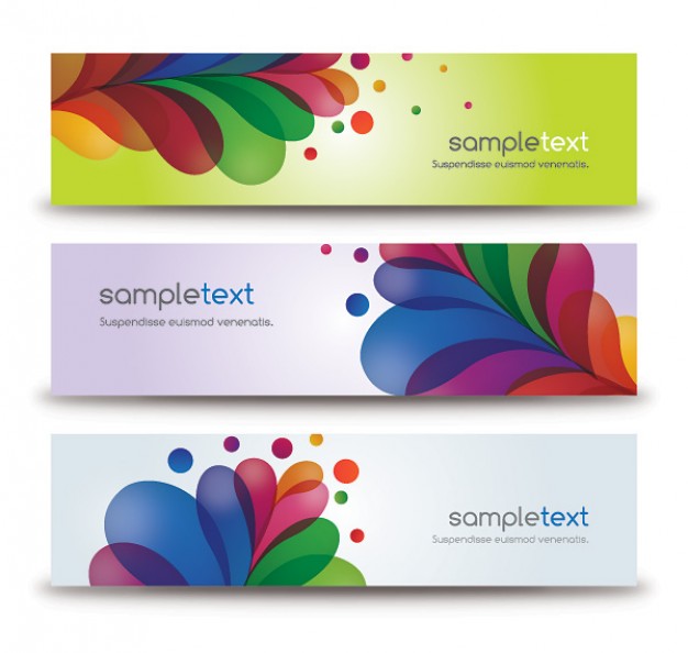 Elegant banners with colored leaves and dots like feather