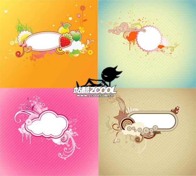 four cute trend material with cloud sun fruit