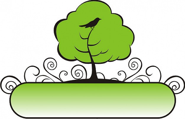 green banner tree with bird and swirl floral