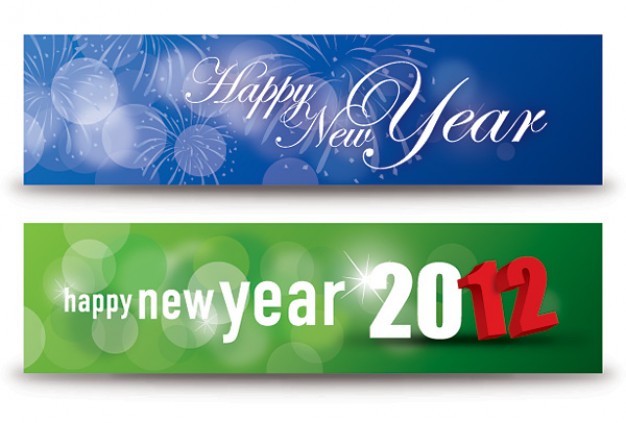 happy new year banners in green and blue style