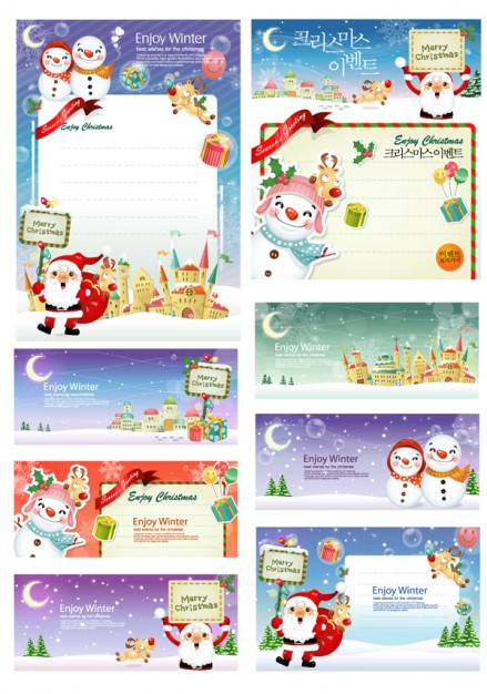 santa claus and the panels for Christmas greeting card