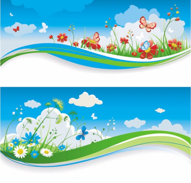 spring of banner with cloud flower grass