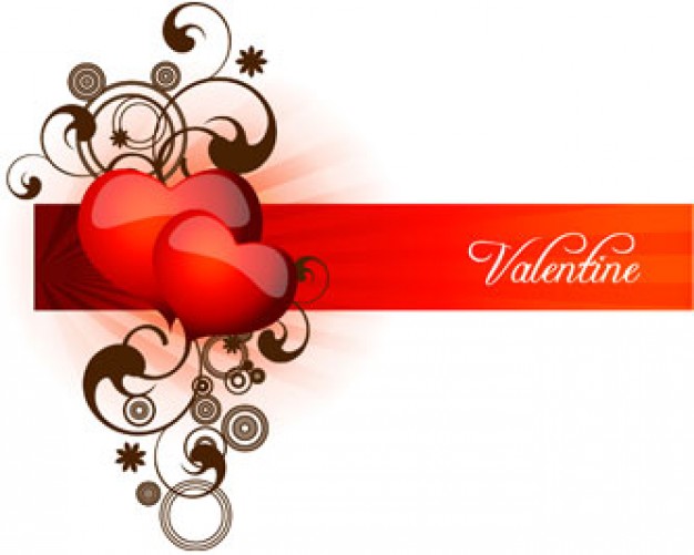 stock valentine heart and elegant swirls over red banner line