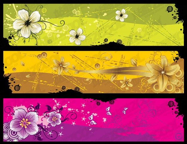 trend elegant flowers banner template material in three colour style