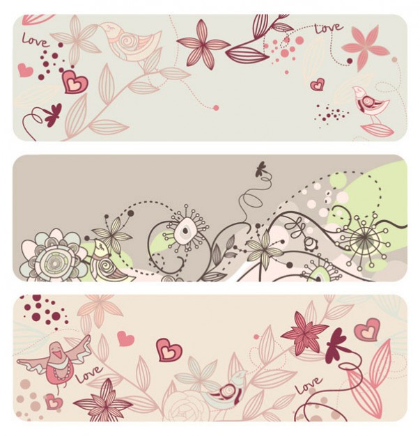 vintage banner with fashion lovely bird flowers material