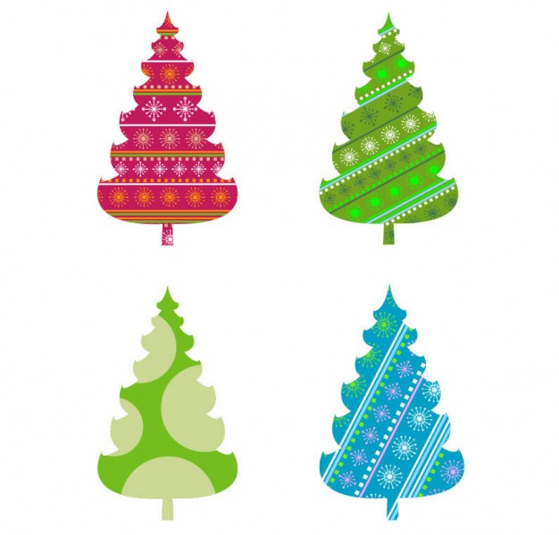 abstract christmas tree graphics set in red green blue