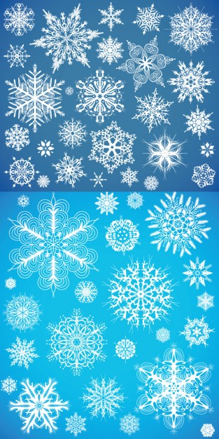 all kinds of winter snowflakes patterns about azure Blue