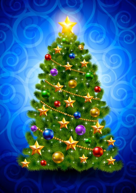 brilliant bright christmas tree and blue mythology background material
